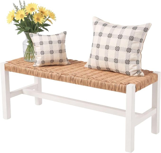 Alaterre Furniture Newport 40 Inch Solid Wood Entryway Bench - Modern Farmhouse Indoor Decorative Bench with Handcrafted Woven Rope Seat - Furniture for Entryway, Dining Room, or Kitchen (White)
