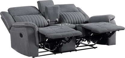 Lexicon Manual Double Reclining Loveseat, Polished Microfiber Manual Wall Hugger Loveseat Recliner for Living Room, Center Storage Console/Cup Holders, Easy Assembly, Gray