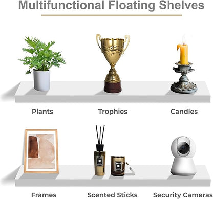 Sorbus Floating Shelves for Wall - 48 Inch Long Bathroom Shelves, Wall Decor for Bedroom, Kitchen, Living Room & Book Storage - Mounted Floating Shelf with Invisible Brackets (White, 2 Pack)