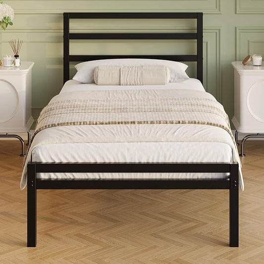 Lutown-Teen Twin XL Bed Frame with Headboard and Footboard, 12 Inch Classic Metal Platform Twin XL Platform Bed Frame, No Box Spring Needed, Easy Assembly, Noise Free, Black