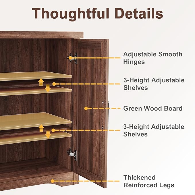Memobarco Fluted Buffet Cabinet with Storage Accent Sideboard,Modern Credenza with 4 Doors & Adjustable Shelves,Wood Coffee Bar Table Console for Dining Room Kitchen Living Room Entryway, Walnut