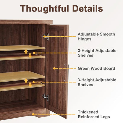 Memobarco Fluted Buffet Cabinet with Storage Accent Sideboard,Modern Credenza with 4 Doors & Adjustable Shelves,Wood Coffee Bar Table Console for Dining Room Kitchen Living Room Entryway, Walnut