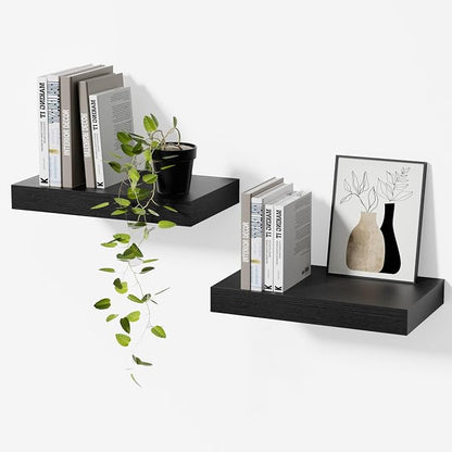 Floating Shelves Set of 2,11.8'' Wood Wall Shelves with Invisible Bracket for Living Room,Bedroom,Kitchen,Bathroom,Black