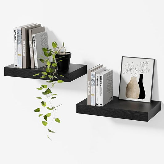 Floating Shelves Set of 2,11.8'' Wood Wall Shelves with Invisible Bracket for Living Room,Bedroom,Kitchen,Bathroom,Black