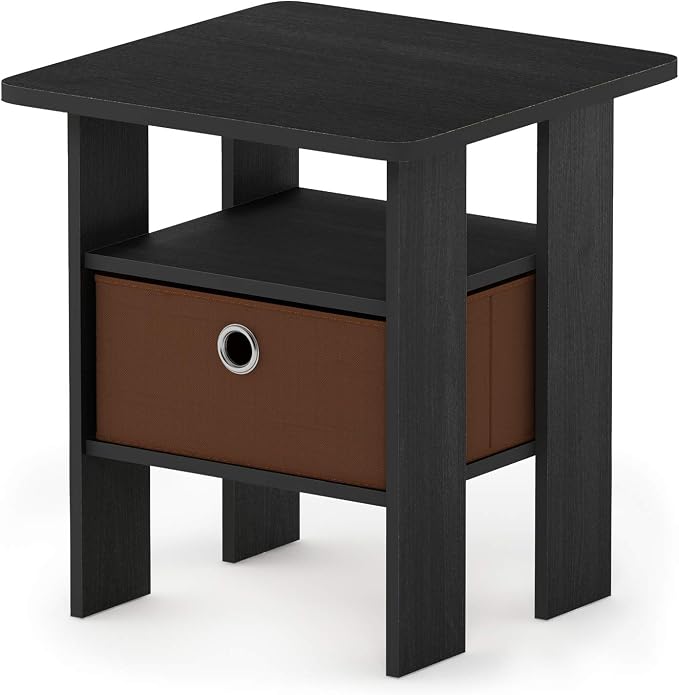 Furinno TIDUR 3-Tier Night Stand, Nightstand with Storage Bin, Americano | Open Shelf Design, Bedside Table, End Table, Side Table for Bedroom, Living Room