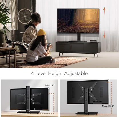 Hemudu Universal Swivel TV Stand/Base Table Top TV Stand for 21 to 50 inch TVs with 90 Degree Swivel, 4 Level Height Adjustable, Heavy Duty Tempered Glass Base, Holds up to 99lbs, HT02B-002