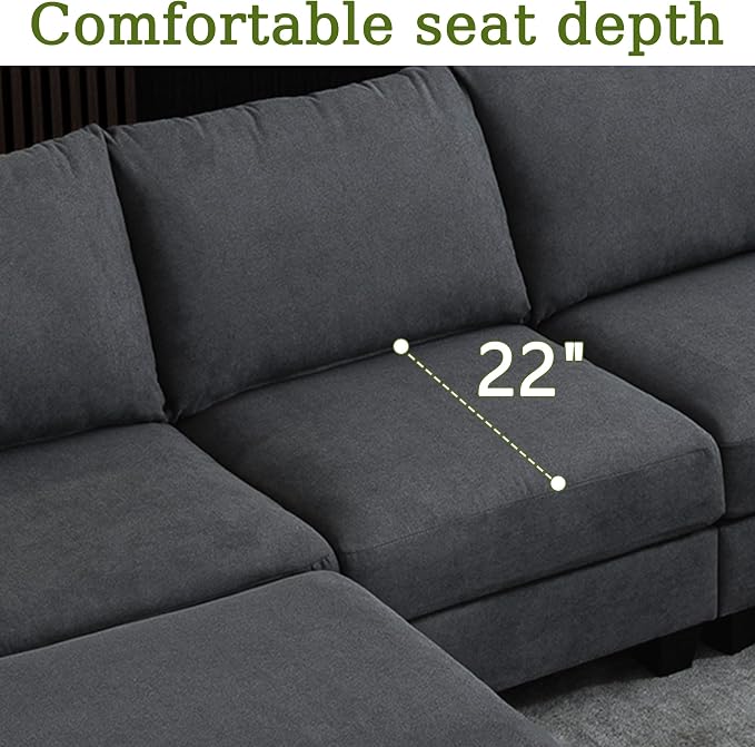 122.8" Large Sectional Couches for Living Room, 6 Seater L Shaped Modular Sectional Sofa with Storage Ottoman & USB, Oversized Corner Couch for Living Room（Grey）