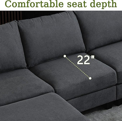 122.8" Large Sectional Couches for Living Room, 6 Seater L Shaped Modular Sectional Sofa with Two Storage Ottomans & USB, Oversized Corner Couch for Living Room(Grey)
