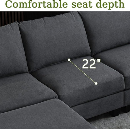 150.4" Large Sectional Couches for Living Room, 8 Seater L Shaped Modular Sectional Sofa with Two Storage Ottomans & USB, Oversized Corner Couch for Living Room (Grey)