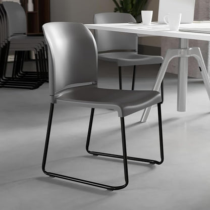 Flash Furniture HERCULES Series 880 lb. Capacity Gray Full Back Contoured Stack Chair with Black Powder Coated Sled Base