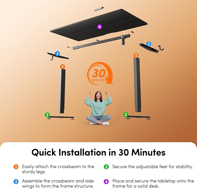 FEZIBO Standing Desk, 55×28 Inches Electric Height Adjustable, Sit Stand Up, Computer Office Desk with Splice Board, Black Frame/Black TOP