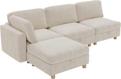 ERYE 95-Inch Oversized L Shaped Sectional Sofa 4 Seat Modular Storage Sofa Couch W/Deep Seat,Skin Friendly Plush Chenille Upholstered Convertible Corner Sectional Couch with Ottoman