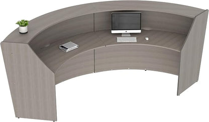 Linea Italia Curved Modern Office Desk Easy to Assembly 2 Panel Reception Counter for Lobby, Salon, 124" x 49", Ash
