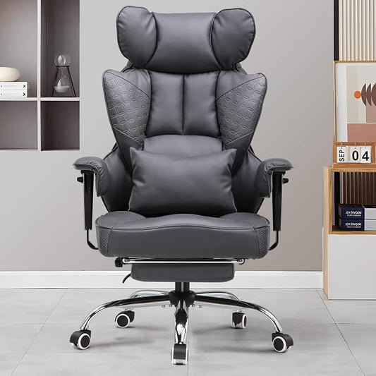 GTPLAYER Big and Tall Gaming Chair 400lbs Heavy Duty Office Chair with Foot Rest & Ergonomic Pocket Spring Lumbar Support, High Back 3D Saddle Shaped Cushion for Back Pain Relief, Grey