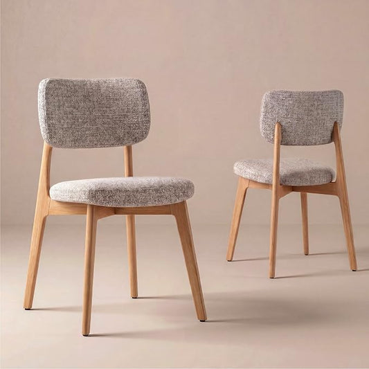 COLAMY Dining Chairs Set of 2, Modern Upholstered Kitchen Room Chairs with Solid Natural Oak Wood Legs, 5-Min Easy Assembly Anti-Wobble, High-Weight Fabric Farmhouse Side Chair, 300lbs,Oak,Oatmeal