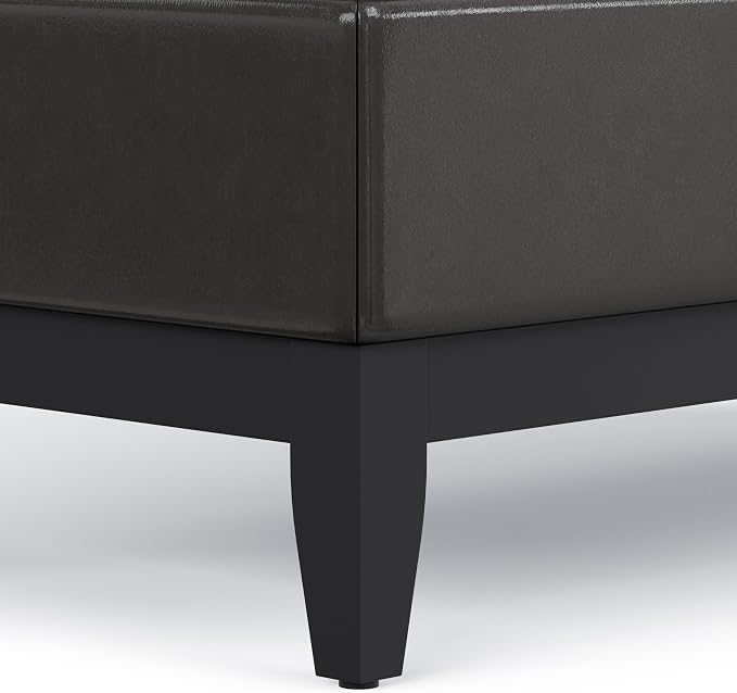 SIMPLIHOME Oregon Storage Ottoman Bench with Tray - 42 inch Wide Upholstered Vegan Leather Rectangle Ottoman Bench in Tanners Brown, Transitional Tufted Ottoman for Living Room with Lift-Up Lid
