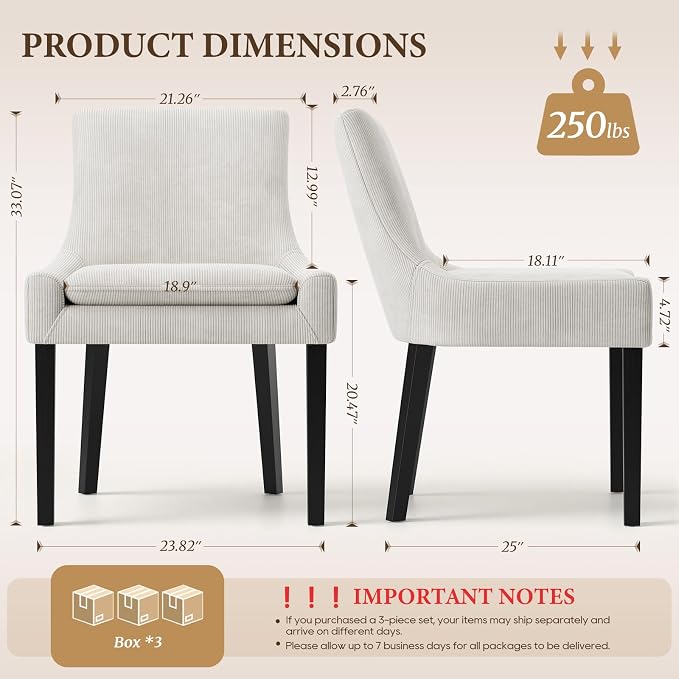 COLAMY Upholstered Dining Chairs Set of 6 with Mid Back and Wood Legs, Modern Accent Side Chairs for Living Room/Dining Room-Beige