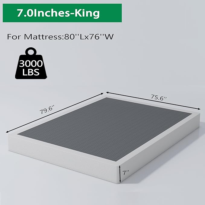ALDRICH 7 Inch Heavy Duty Metal Box Spring Mattress Foundation 3000lbs Max Weight Capacity/Non-Slip/No Noise/Easy Assembly/Easy Clean Cover,King