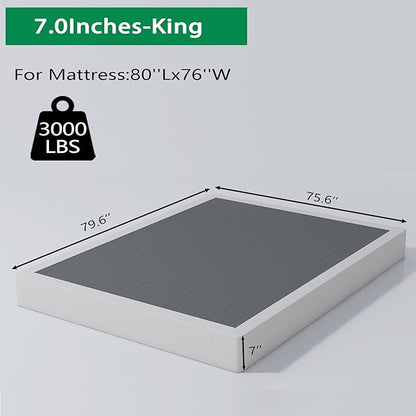 ALDRICH 7 Inch Heavy Duty Metal Box Spring Mattress Foundation 3000lbs Max Weight Capacity/Non-Slip/No Noise/Easy Assembly/Easy Clean Cover,King