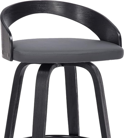 Armen Living Sonia 26" Counter Height Swivel Gray Faux Leather and Black Wood Bar Stool - Set of 4