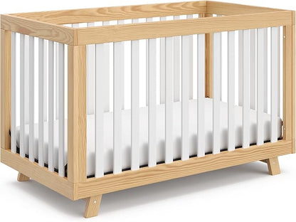 Storkcraft Beckett 3-in-1 Convertible Crib – GREENGUARD Gold Certified, Fits Standard Crib Mattress, Converts to Toddler Bed and Daybed, 4 Mattress Heights, Grow-with-Me Design (Natural and White)