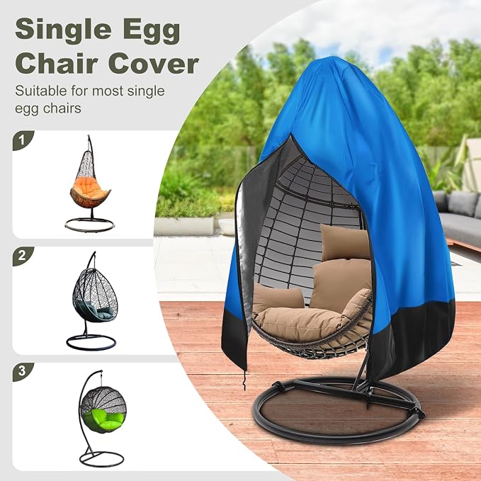 Egg Chair Cover Waterproof, 75x45 Inch Outdoor Hanging Egg Swing Chair Cover, Heavy Duty 420D Oxford Fabric, UV Resistant Windproof with Zipper & Drawstring, Fits Single Seat Egg Chair (Bright Blue)