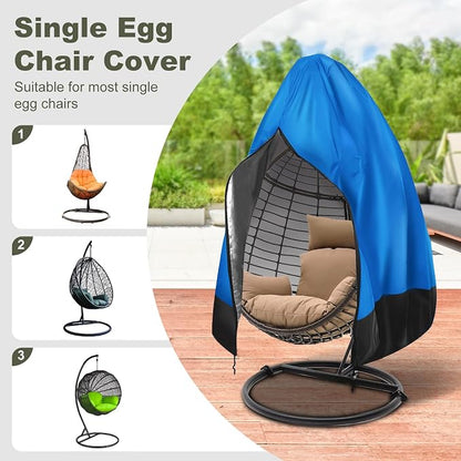 Egg Chair Cover Waterproof, 75x45 Inch Outdoor Hanging Egg Swing Chair Cover, Heavy Duty 420D Oxford Fabric, UV Resistant Windproof with Zipper & Drawstring, Fits Single Seat Egg Chair (Bright Blue)
