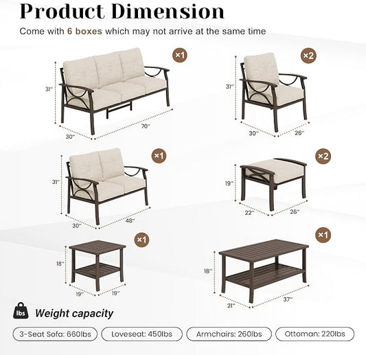 FansaFurn 8-Pieces Outdoor Patio Furniture Set, Outdoor Metal Sectional Furniture with Cushions, Outdoor Conversation Seating Set with Coffee Table for Garden, Balcony, Deck, Backyard, Khaki