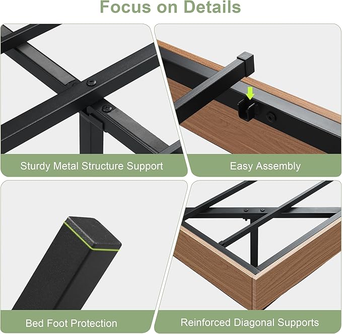 Feonase Floating Bed Frame King with Led Lights and Charging Station, Wood Full Size Bed Frame with Storage Headboard, Heavy Duty Metal Slats, No Box Spring Needed, Easy Assembly,Walnut