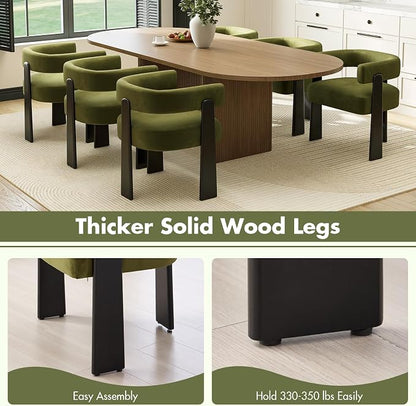Hyfirm Modern Dining Chairs Set of 4, Upholstered Velvet Barrel Accent Chairs with Backrest & Arms, Wide and Thicker Padded Kitchen Side Chair with Wooden Legs for Dining Room, Livingroom, Dark Green