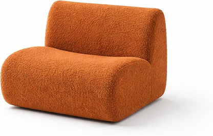 34" Curved Single Sofa Chair, Foam Boneless Sherpa Couch with Deep Seat, Comfy Teddy Sofas for Living Room, Bedroom, Apartment, Modern Sectional Modular Couches – No Assembly, Brown
