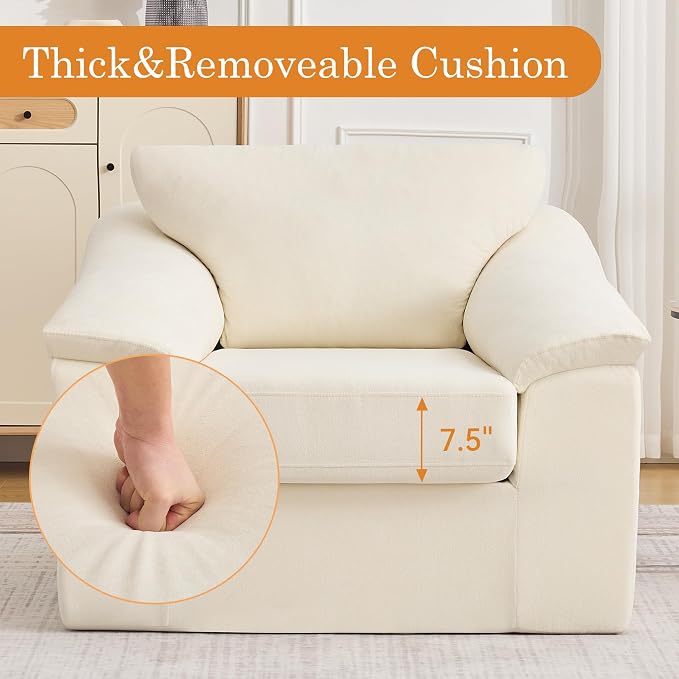Boneless Single Sofa Chair, Modern Cloud Accent Chair, Comfy Deep Seat Couch for Living Room, Bedroom, Apartment, Small Space, No Assembly, Beige