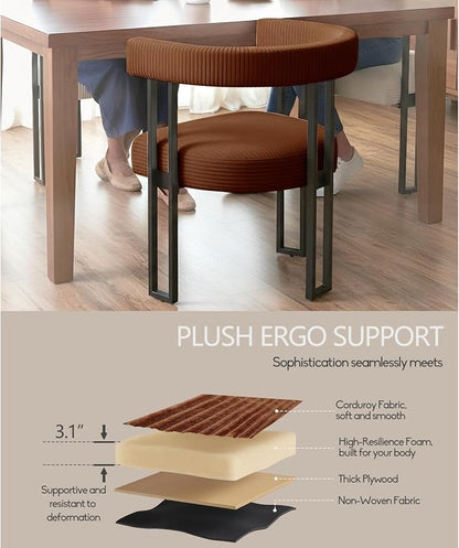 VIRRMO Boucle Dining Chair Set of 4 Corduroy Upholstered Dining Room Chairs Kitchen Chairs with Metal Legs Mid Century Modern Chair for Dining Room, Kitchen (Coffee, 4)