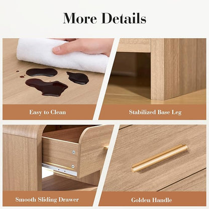 Night Stand [Unique Curved Profile] [FSC-Certified Wooden Board] 3-Drawer Nightstand 26.7" H Metal Handle Modern Sturdy Bedside Table Side Table End Table
