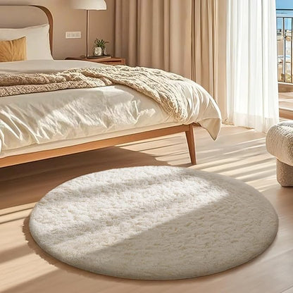 Ophanie Round Rugs 3Ft Ivory Circle Area Rug Washable, Nursery Bedroom Carpet, Small Fluffy Fuzzy Plush Soft Shaggy Cream Living Room Christmas Aesthetic Decor for Kids Boys Girls Teen Baby Home, Dorm
