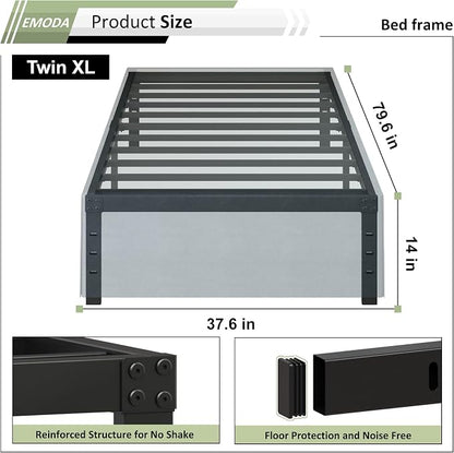 EMODA 14 Inch Twin XL Bed Frames with Cover, Heavy Duty XL Twin Metal Platform Bed Frame No Box Spring Needed, Noise Free, Easy Assembly