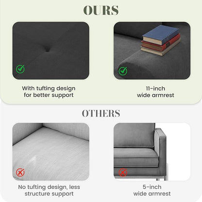 GRUSIGN 118'' Modular Sectional Oversized Boneless Couch, Tufted Cloud Sectional Couches for Living Room, L Shape Deep Seat Sofa with Ottoman & 3 Throw Pillows,Corduroy Couch,Dark Grey