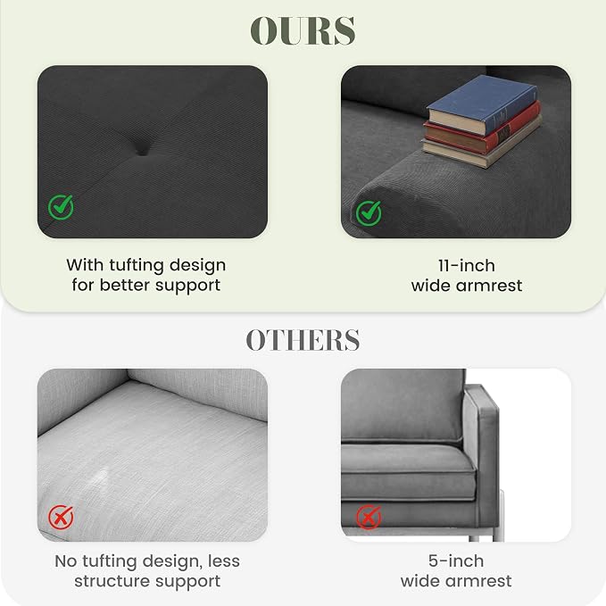 GRUSIGN 108'' Modular Sectional Boneless Couch, Tufted Cloud Sectional Couches for Living Room, L Shape Deep Seat Sofa with Ottoman & 3 Throw Pillows,Corduroy Oversized Couch,Dark Grey | Sectional
