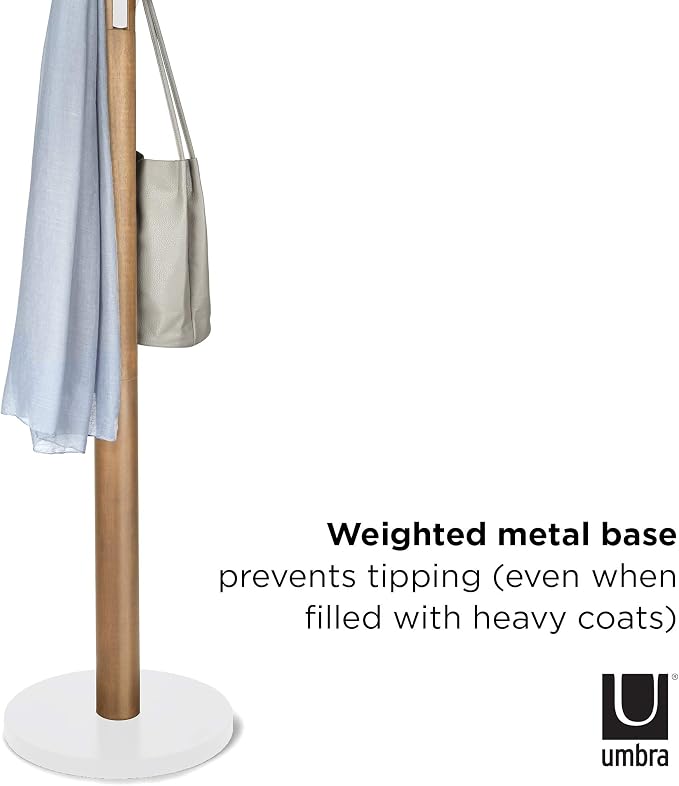 Umbra Flapper Coat Rack, Clothing Hanger, Umbrella Holder, and Hat Organizer, Great for Entryway, White Natural