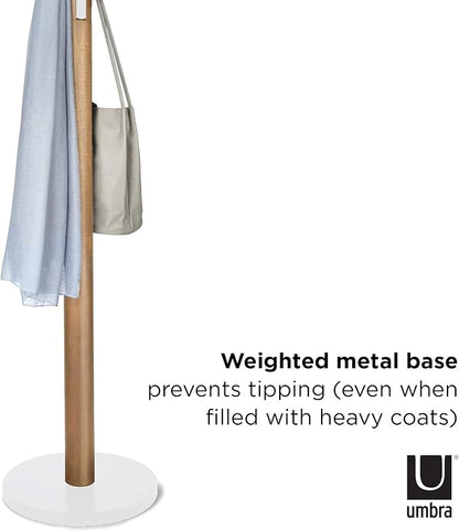 Umbra Flapper Coat Rack, Clothing Hanger, Umbrella Holder, and Hat Organizer, Great for Entryway, White Natural