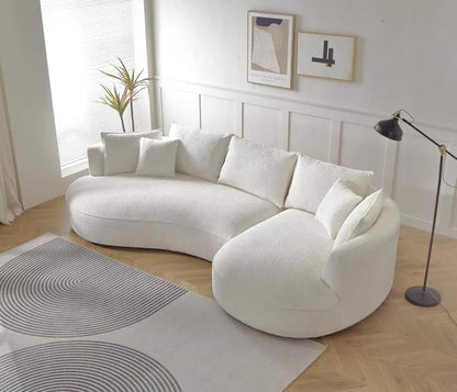 KEIKI 129" Luxury Curved Boucle Sectional Sofa with Right Chaise, Upholstered Modern Style Oversized 5-Seater Couch with Thickened Seat Cushions, Easy Assembly, for Apartment, Living Room, White