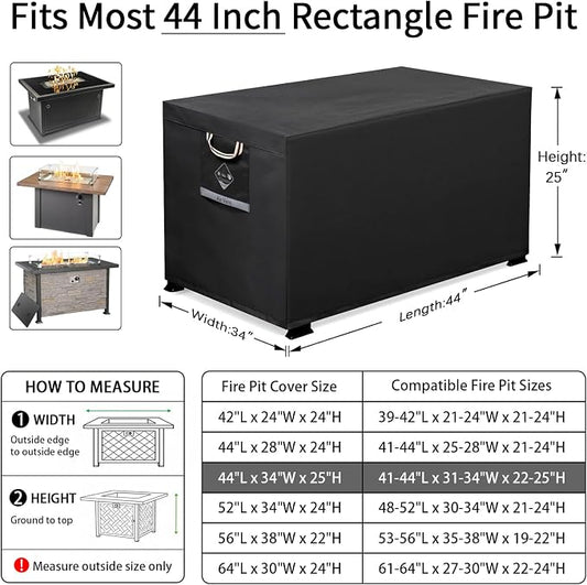QH.HOME Gas Fire Pit Table Cover Super Waterproof 44"L x 34"W x 25"H for Outland Living Series 403, UPF 50+ Heavy Duty 600D Tear & Fade Resistant for Propane Fire Pit - Black