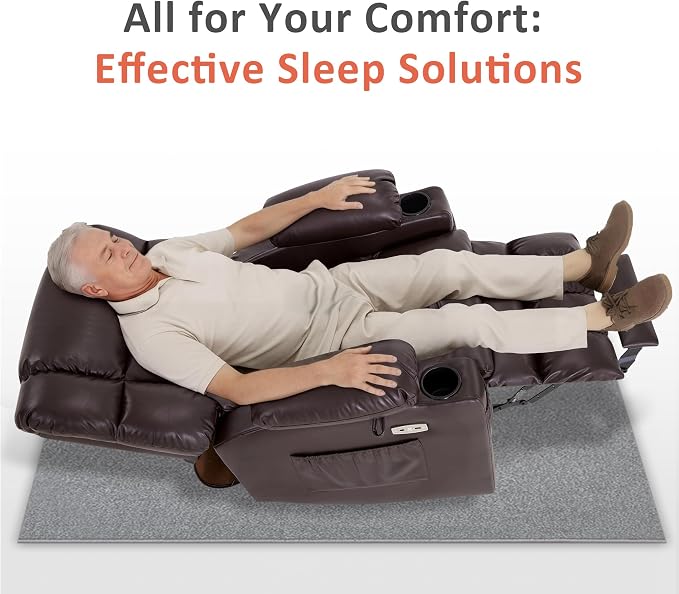 MCombo Dual Motor Power Lift Recliner Chair for Elderly, Lay Flat Lift Chair with Heat and Massage, Cup Holders, USB Ports, Faux Leather 7890 (Dark Brown, Medium)