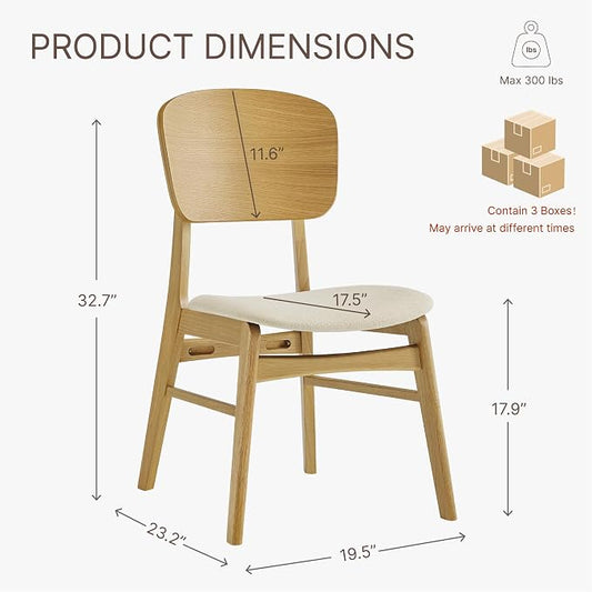 KISLOT Wooden Dining Chairs Set of 6, Upholstered Modern Dining Room Chairs, Mid Century Oak Kitchen Chairs with Ergonomic Wood Backrest for Farmhouse, Restaurant, Café (Cream Fabric & Original Color)