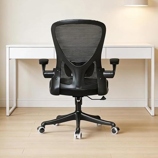 Monhey Office Chair Ergonomic Desk Chair with Lumbar Support&Headrest&Flip-up Arms Height Adjustable Rocking Swivel High Back Computer Chair Warm Taupe Mesh Study Chair (09black)