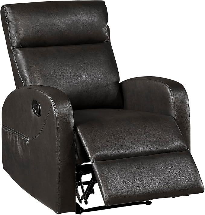 Lexicon Manual Recliner Chair, Faux Leather Reclining Chair, Wall Hugger, Track Arms, Magazine Pockets, Manual Recliner for Living Room/Office/Apartment, Easy Assembly, Espresso