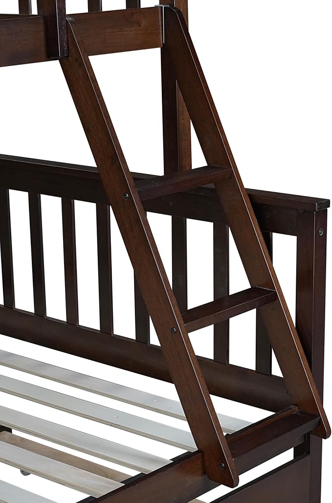 Harper & Bright Designs Convertible Wood Twin-Over-Full Bunk Bed with Trundle and Ladder - Can Be Divided Into Two Platform Beds, Espresso