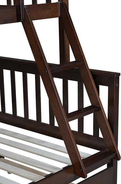 Harper & Bright Designs Convertible Wood Twin-Over-Full Bunk Bed with Trundle and Ladder - Can Be Divided Into Two Platform Beds, Espresso