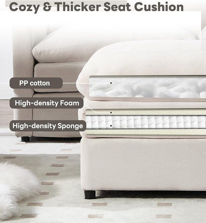 Iroomy 25" Chenille Ottoman, 9.5" Thick Cushion, Upholstered Footrest Modern Footstool & Bench for Living Room, Bedroom, Beige