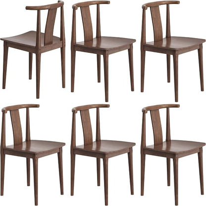 EYYTHUNG Wood Dining Chairs Set of 6, Farmhouse Kitchen Chairs with Curved Back Mid Century Wishbone Dining Chairs for Dining Room/Kitchen, Brown